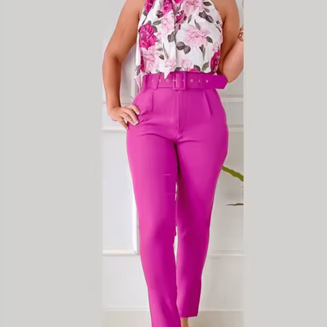 Completo Elegante con Camicia Floreale e Pantaloni a Vita Alta – Stile e Raffinatezza per Ogni Occasione - Biresi